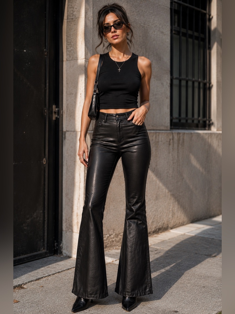 Kut from the Kloth Ana Fab Ab Coated Black High Waist Flare Jeans Size 12